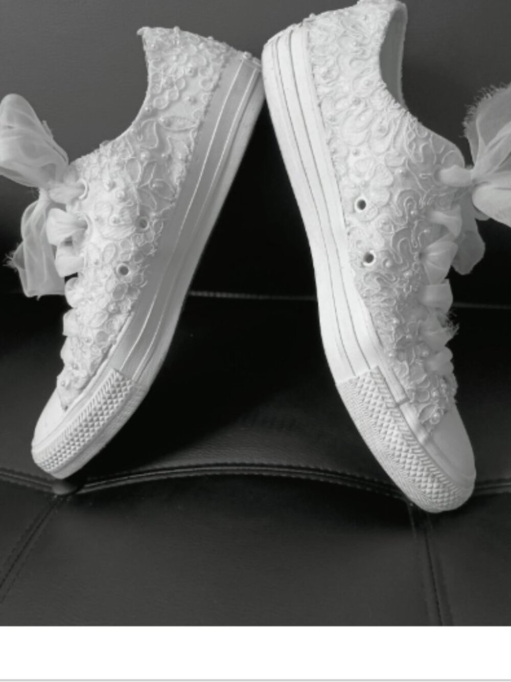 Converse Custom Wedding Lace & Pearls Bridal Sneakers Size 9 White - Picture 12 of 16